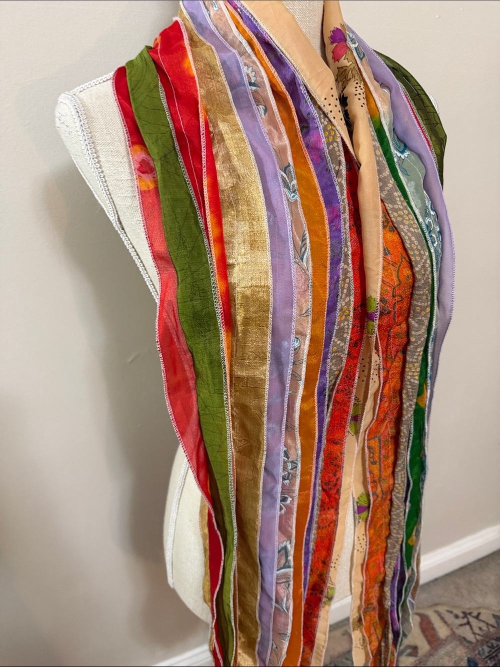 Silk Scarf Made in India from Silk Sari Fabric Multi-Color Women's Scarf - Picture 3 of 9